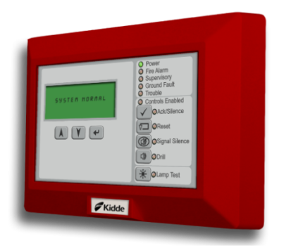 LCD text annunciator with common controls. English. Red.