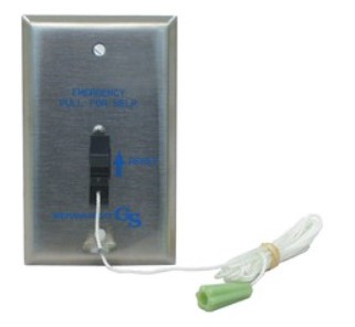 Pull cord station provides emergency call activation. The call may be reset at the initiating statio
